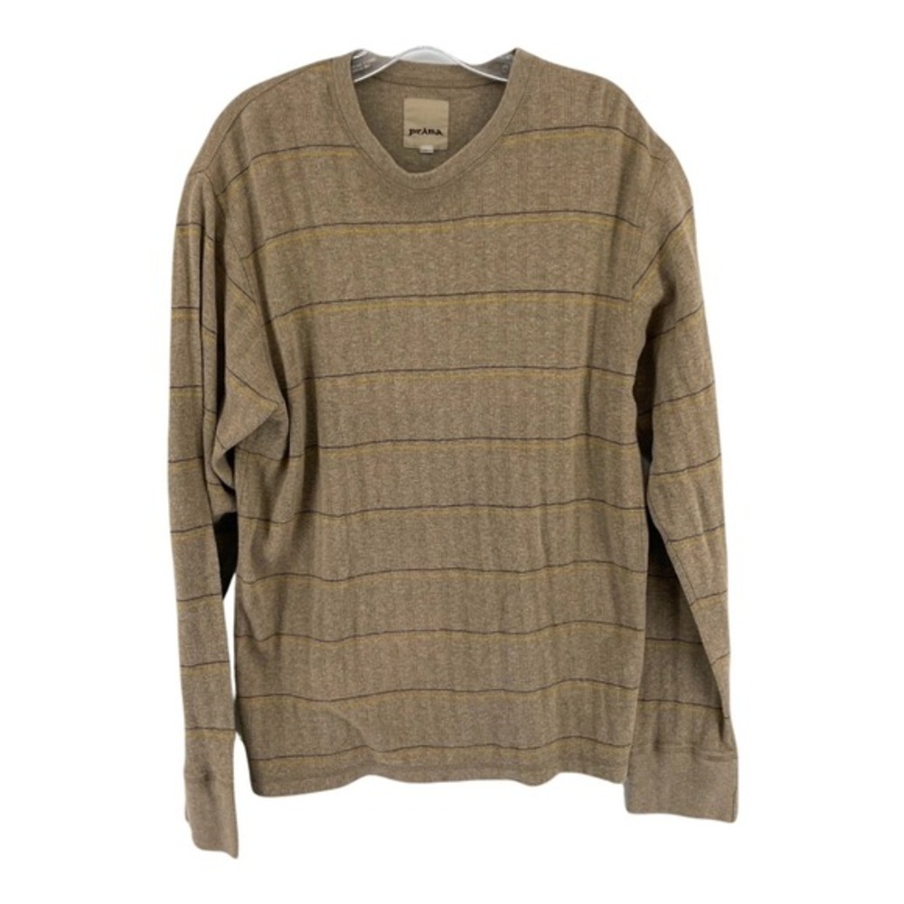 Prana Mens Brown Striped Ribbed Long Sleeve Shirt 100% Organic Cotton Size M